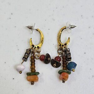 Beaded Earrings Gold Tone Boho Red Orange Brown Boho Rainbow Dangle Drop